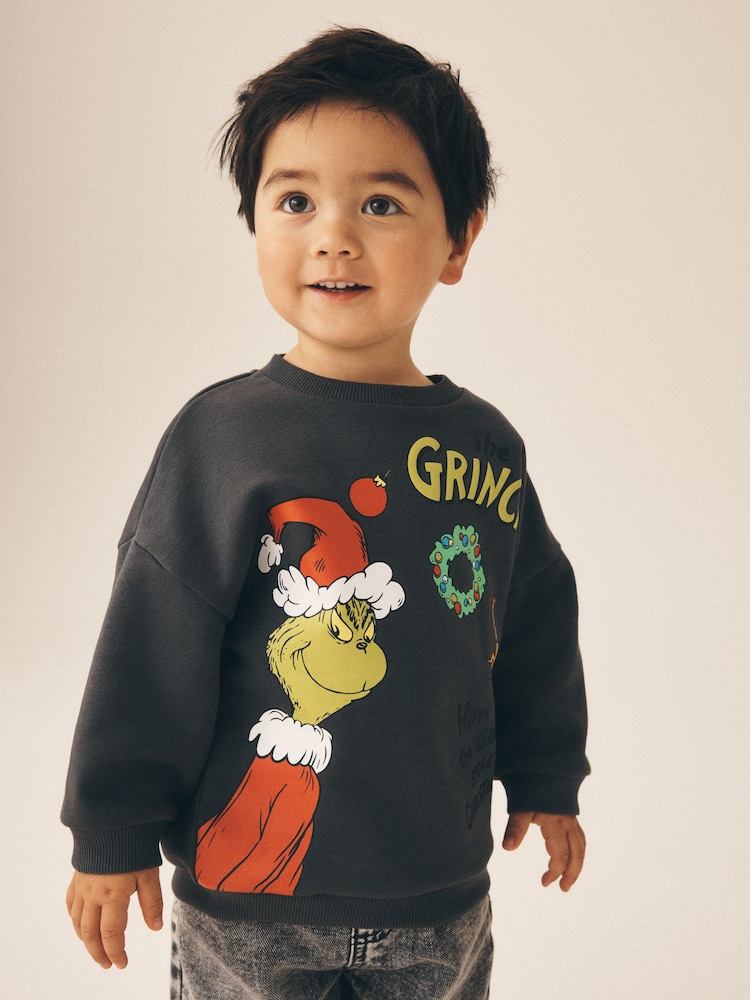 Charcoal Grey Grinch Christmas Crew Neck Sweat Top (3mths-8yrs) - Image 1 of 4
