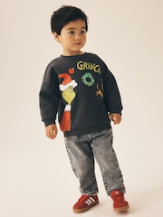 Charcoal Grey Grinch Christmas Crew Neck Sweat Top (3mths-8yrs) - Image 2 of 4