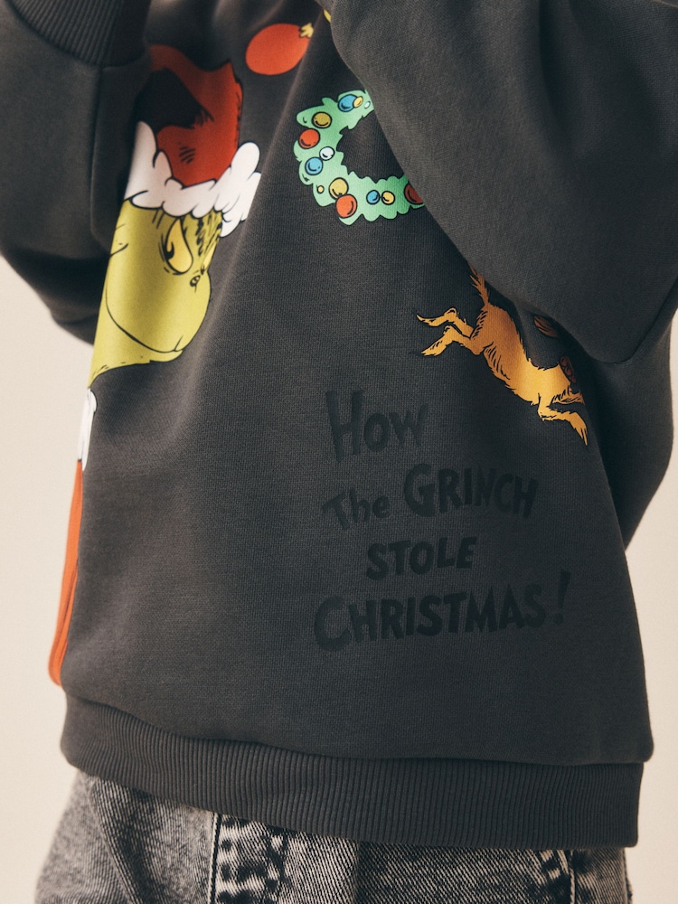 Charcoal Grey Grinch Christmas Crew Neck Sweat Top (3mths-8yrs) - Image 4 of 4