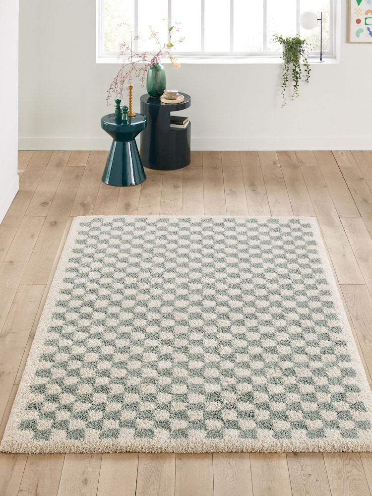 La Redoute Intérieurs Grey Blue Eras Checkerboard Rug - Image 1 of 4