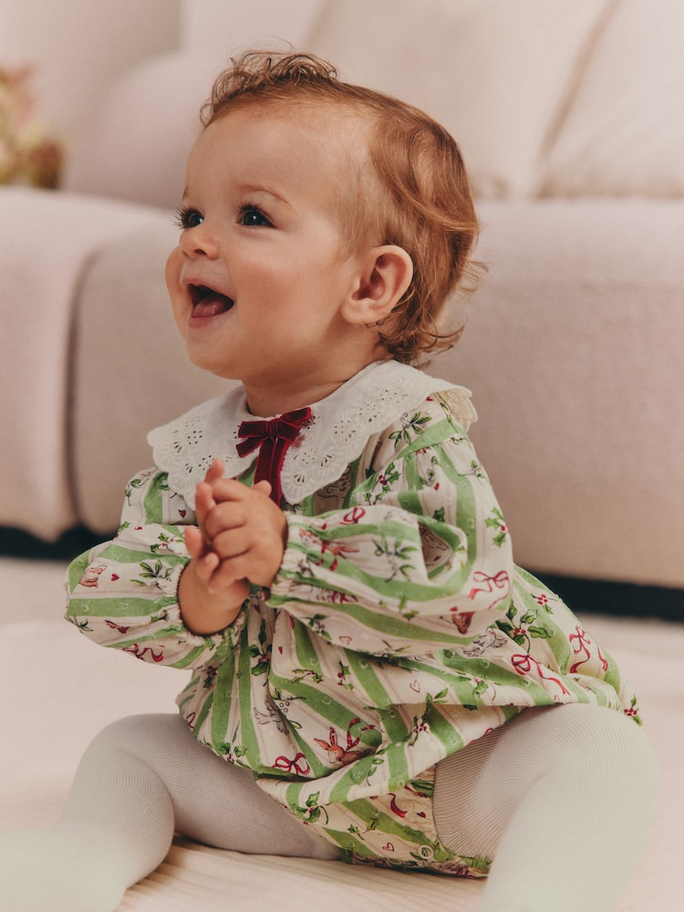 Green Christmas Baby Bubble Romper And Tights Set 2 Piece (0mths-2yrs) - Image 1 of 8 Green Christmas Baby Bubble Romper And Tights Set 2 Piece (0mths-2yrs) - Image 1 of 8