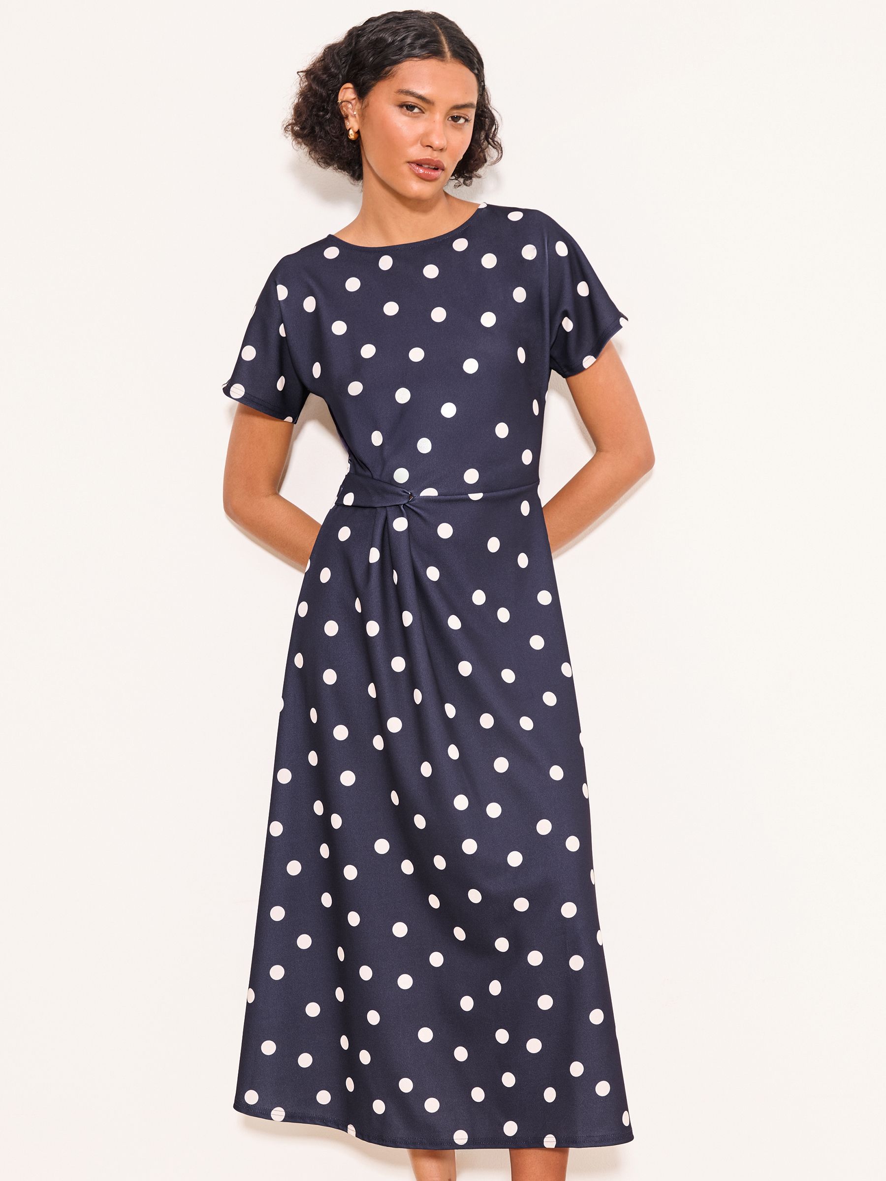 Buy Lipsy Navy Polka Dot Print Side Knot Short Sleeve Midi Dress