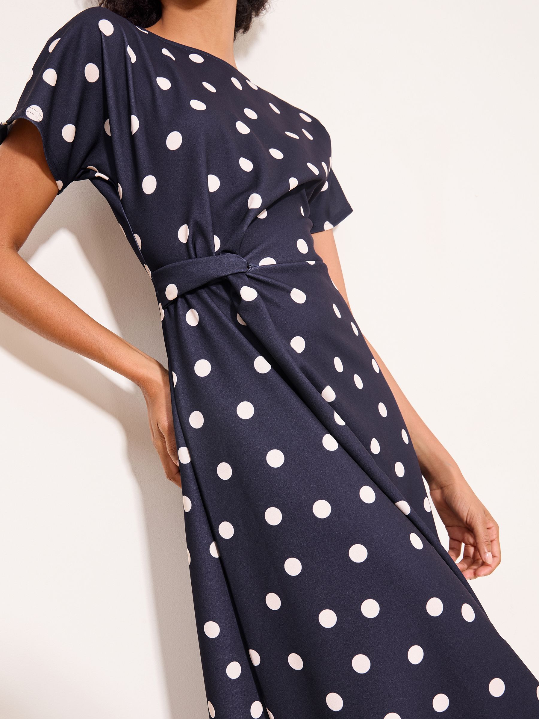 Buy Lipsy Navy Polka Dot Print Side Knot Short Sleeve Midi Dress