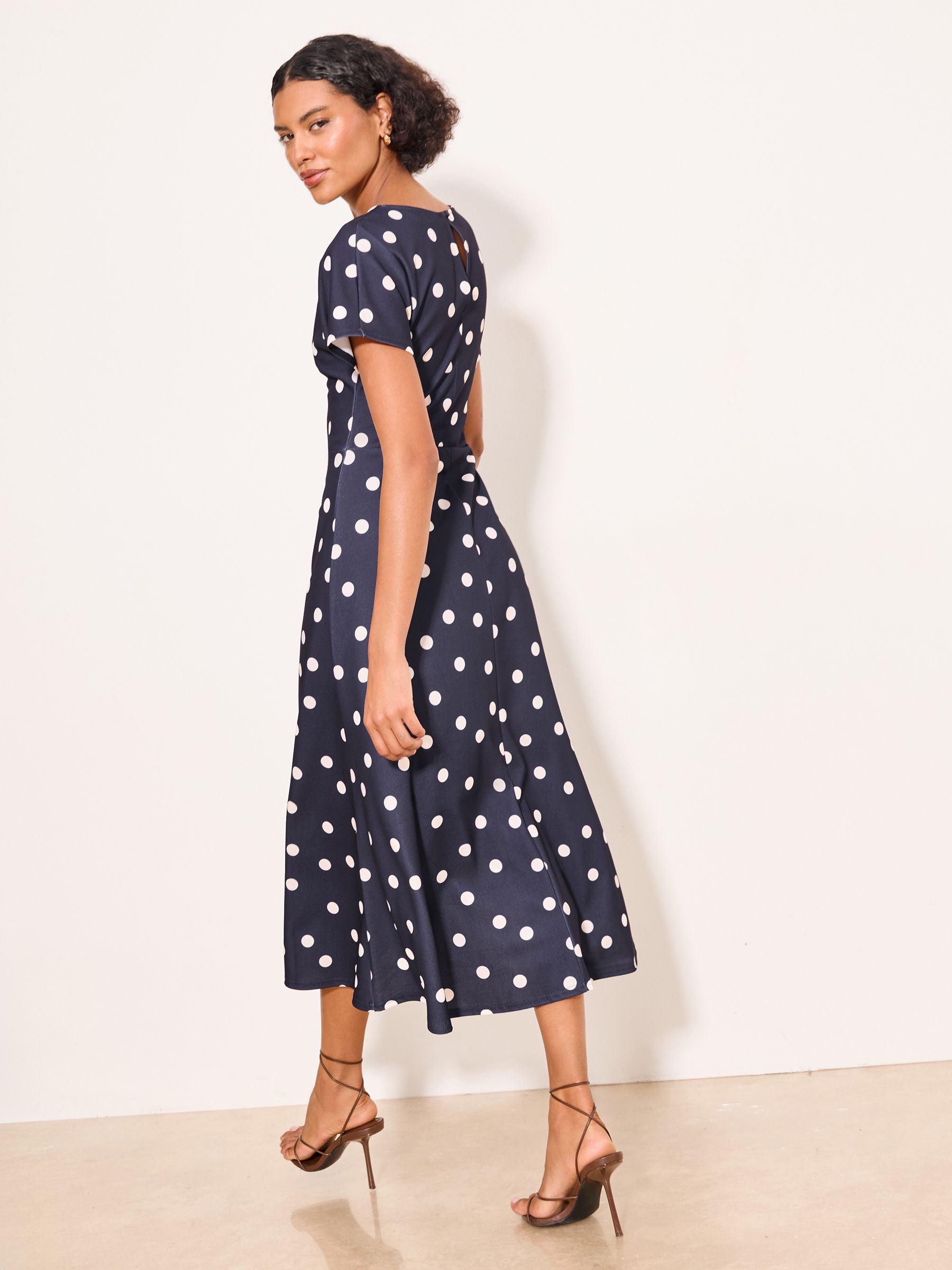 Buy Lipsy Navy Polka Dot Print Side Knot Short Sleeve Midi Dress