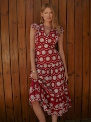 Mint Velvet Red Broderie Midi Dress - Image 1 of 8