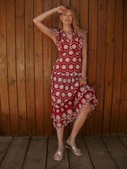 Mint Velvet Red Broderie Midi Dress - Image 2 of 8