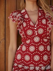 Mint Velvet Red Broderie Midi Dress - Image 3 of 8