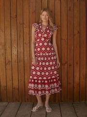 Mint Velvet Red Broderie Midi Dress - Image 4 of 8