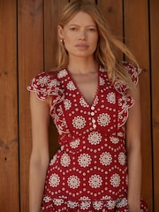 Mint Velvet Red Broderie Midi Dress - Image 6 of 8