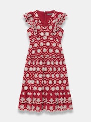 Mint Velvet Red Broderie Midi Dress - Image 7 of 8