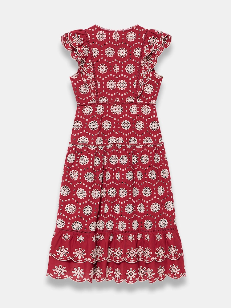 Mint Velvet Red Broderie Midi Dress - Image 8 of 8