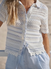 Mint Velvet White Cotton Blend Stripe Crochet Top - Image 5 of 8