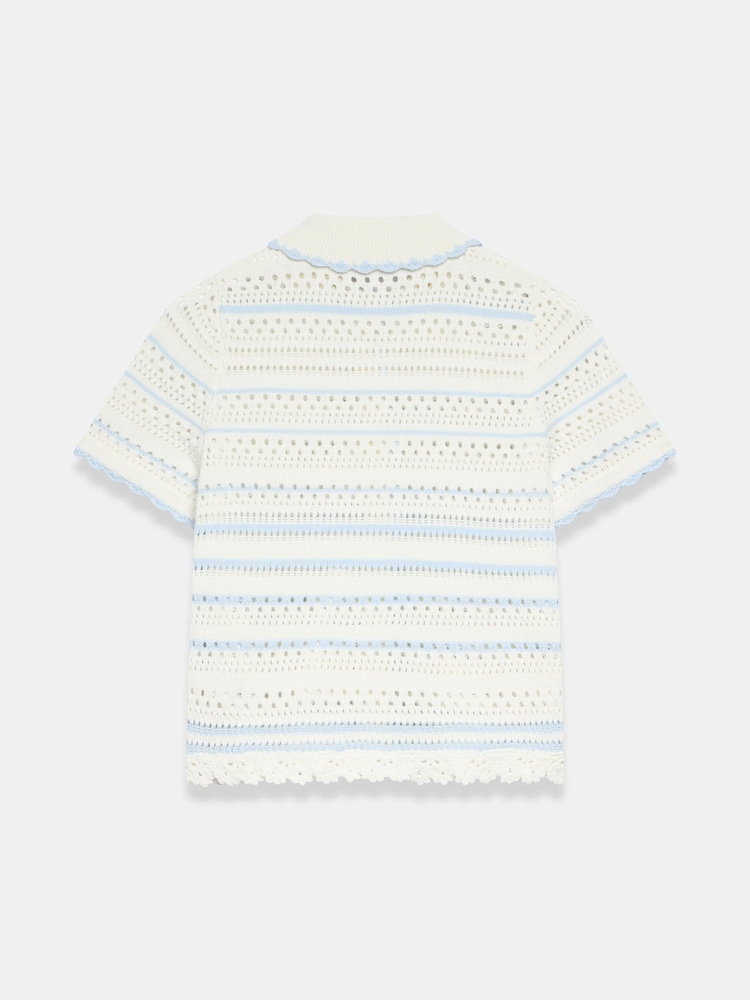 Mint Velvet White Cotton Blend Stripe Crochet Top - Image 8 of 8