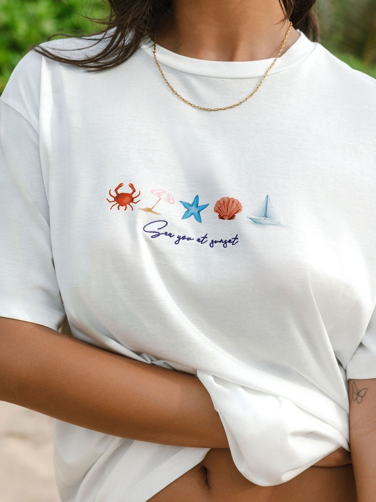 Chelsea Peers Embroidered Sea You At Sunset T-Shirt - Изображение 2 3