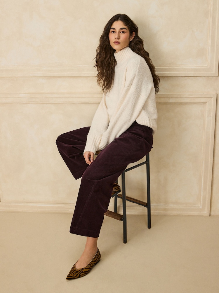 Burgundy Red Corduroy Barrel Leg Trousers - Image 1 of 5 Burgundy Red Corduroy Barrel Leg Trousers - Image 1 of 5