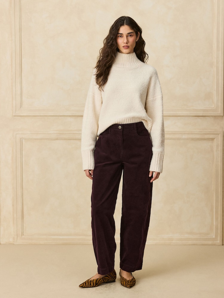 Burgundy Red Corduroy Barrel Leg Trousers - Image 2 of 5 Burgundy Red Corduroy Barrel Leg Trousers - Image 2 of 5