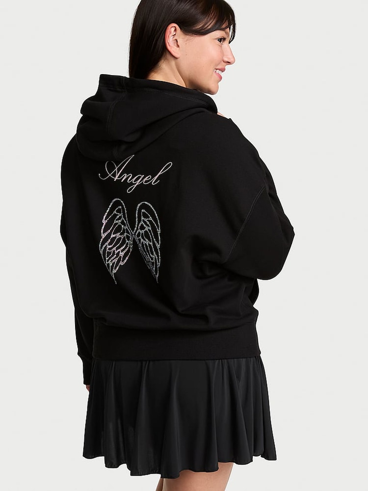 Victoria's Secret Black Angel Fleece Full Zip Hoodie - Image 1 of 2 Victoria's Secret Black Angel Fleece Full Zip Hoodie - Image 1 of 2