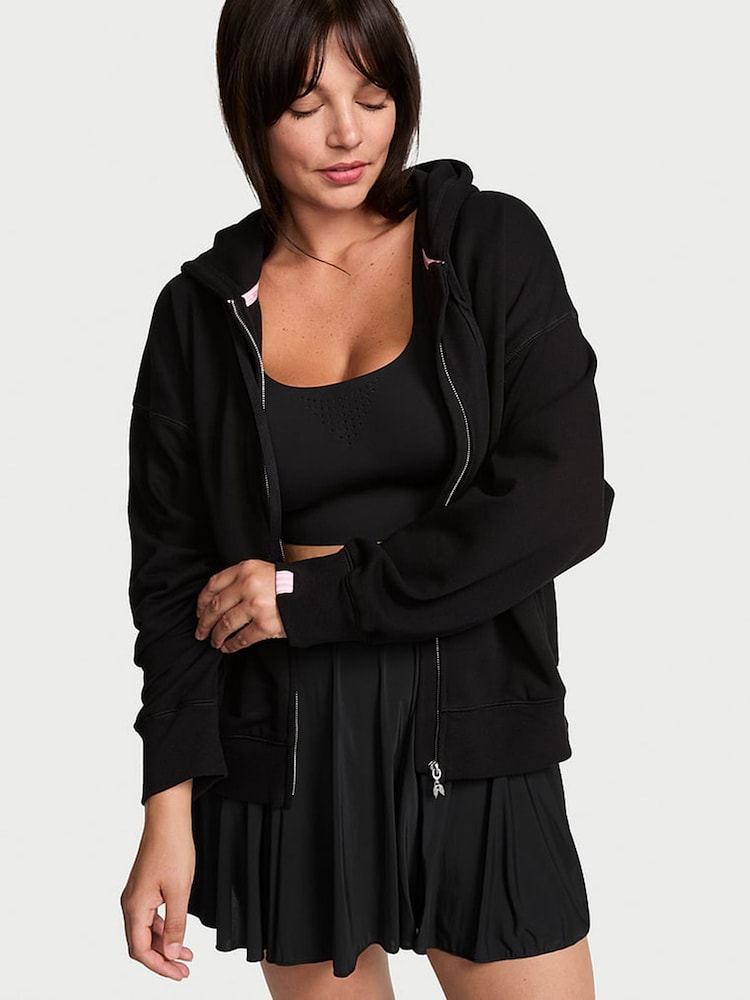 Victoria's Secret Black Angel Fleece Full Zip Hoodie - Image 2 of 2 Victoria's Secret Black Angel Fleece Full Zip Hoodie - Image 2 of 2