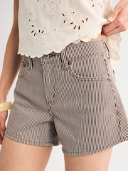 Abercrombie & Fitch Brown Apr4 Classic Mr A-Line Short Railroad Stripe Clean Hem Shorts - Image 1 of 6