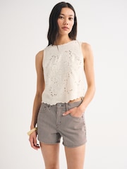 Abercrombie & Fitch Brown Apr4 Classic Mr A-Line Short Railroad Stripe Clean Hem Shorts - Image 2 of 6