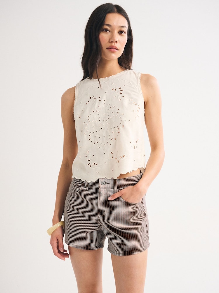 Abercrombie & Fitch Brown Apr4 Classic Mr A-Line Short Railroad Stripe Clean Hem Shorts - Image 2 of 6