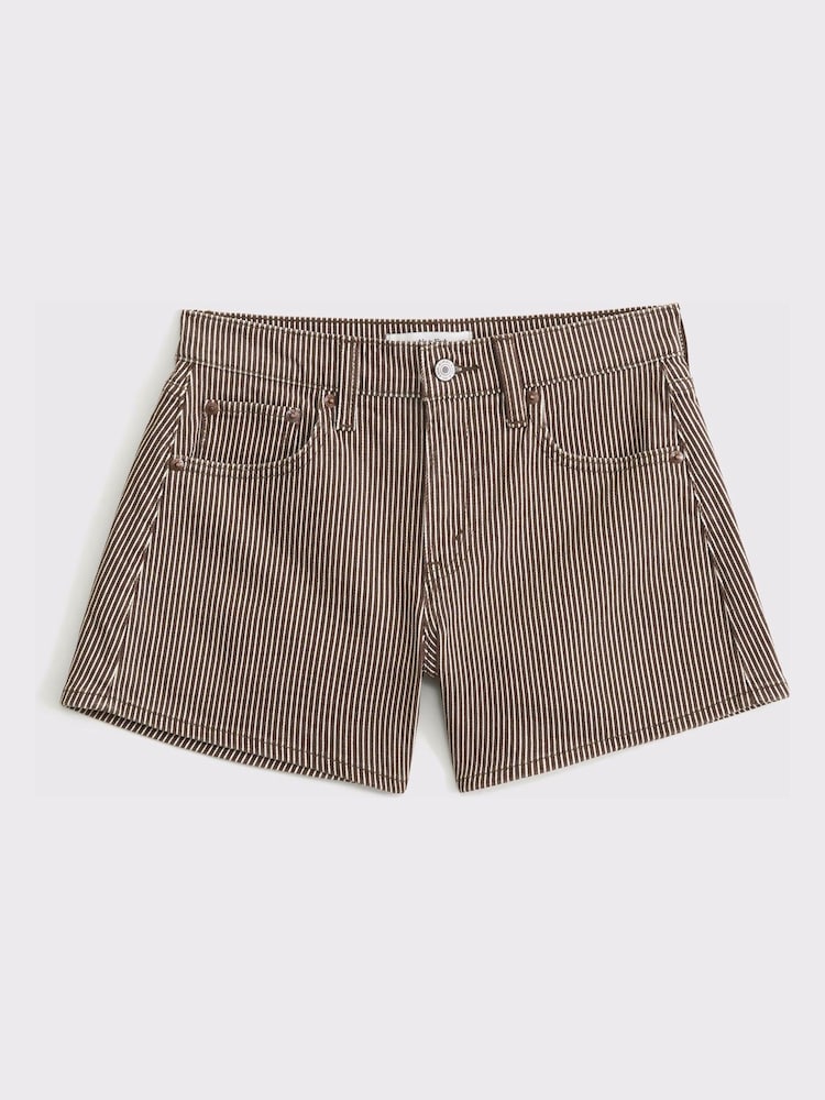 Abercrombie & Fitch Brown Apr4 Classic Mr A-Line Short Railroad Stripe Clean Hem Shorts - Image 6 of 6