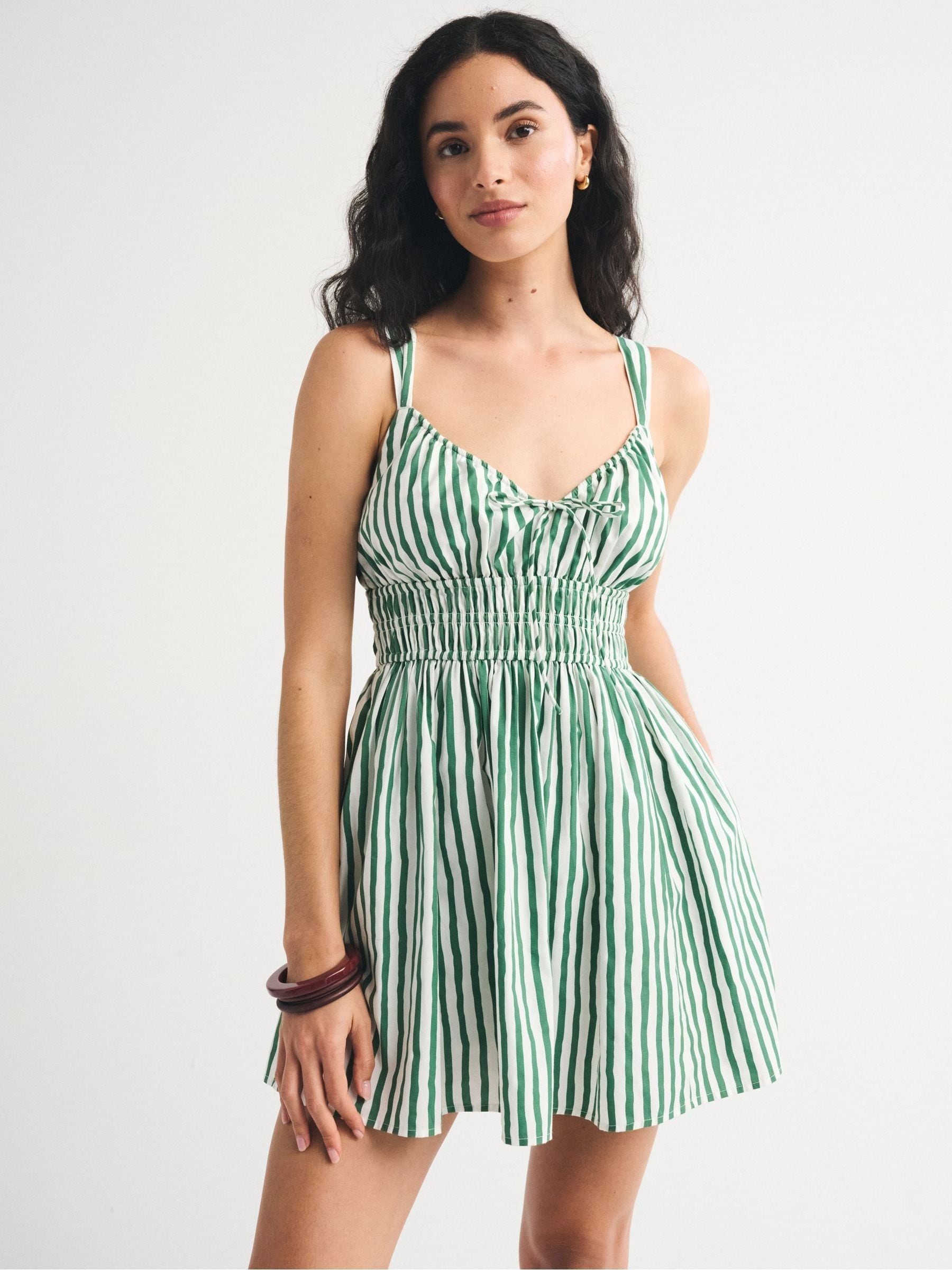 Buy Abercrombie & Fitch Green Bra Free V-Neck Smocked Skirt Dress