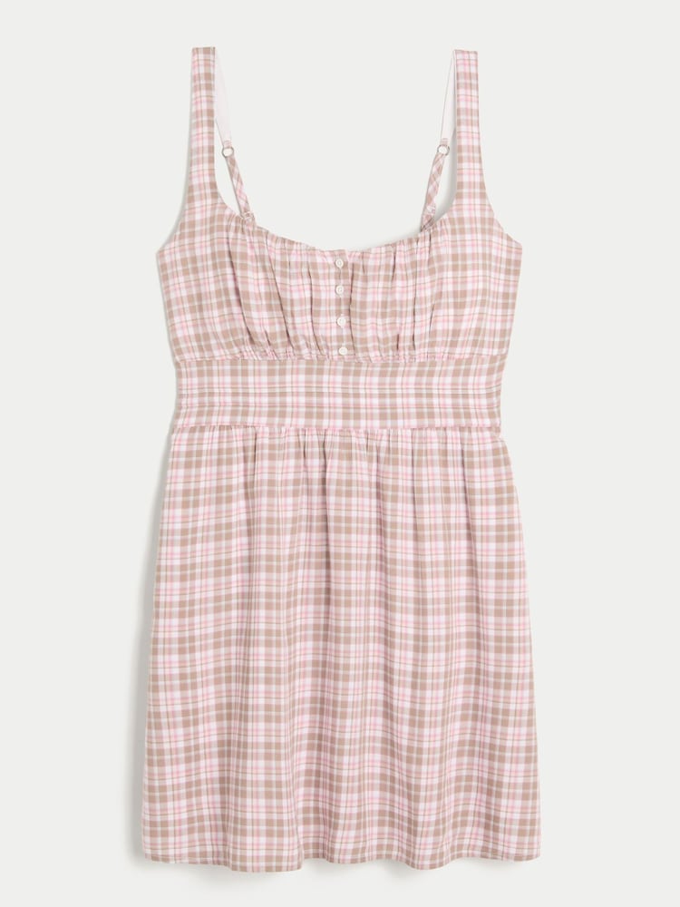 Hollister Pink Gingham Check Babydoll Mini Dress - Image 4 of 4