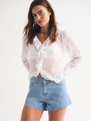 Abercrombie & Fitch Blue Highrise Denim Shorts - Image 5 of 6