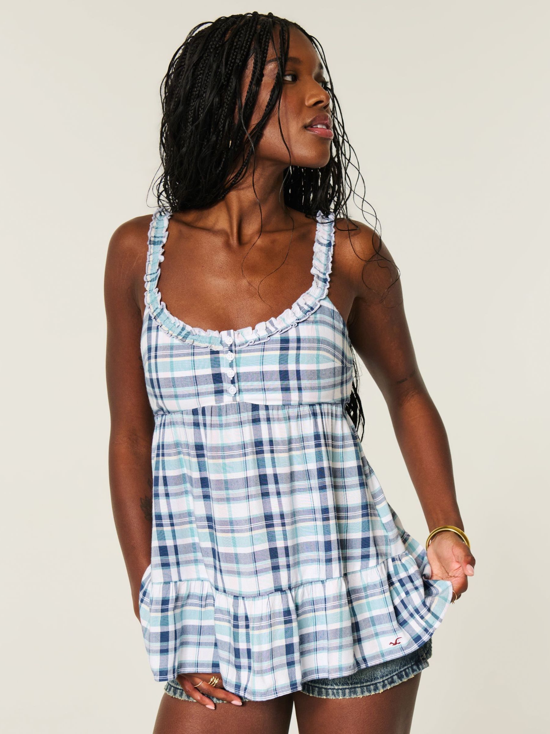 Buy Hollister Blue Icon Tunic Babydoll Top from Next USA