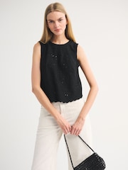 Abercrombie & Fitch Black Embroidered Tie Back Shell Blouse - Image 1 of 7