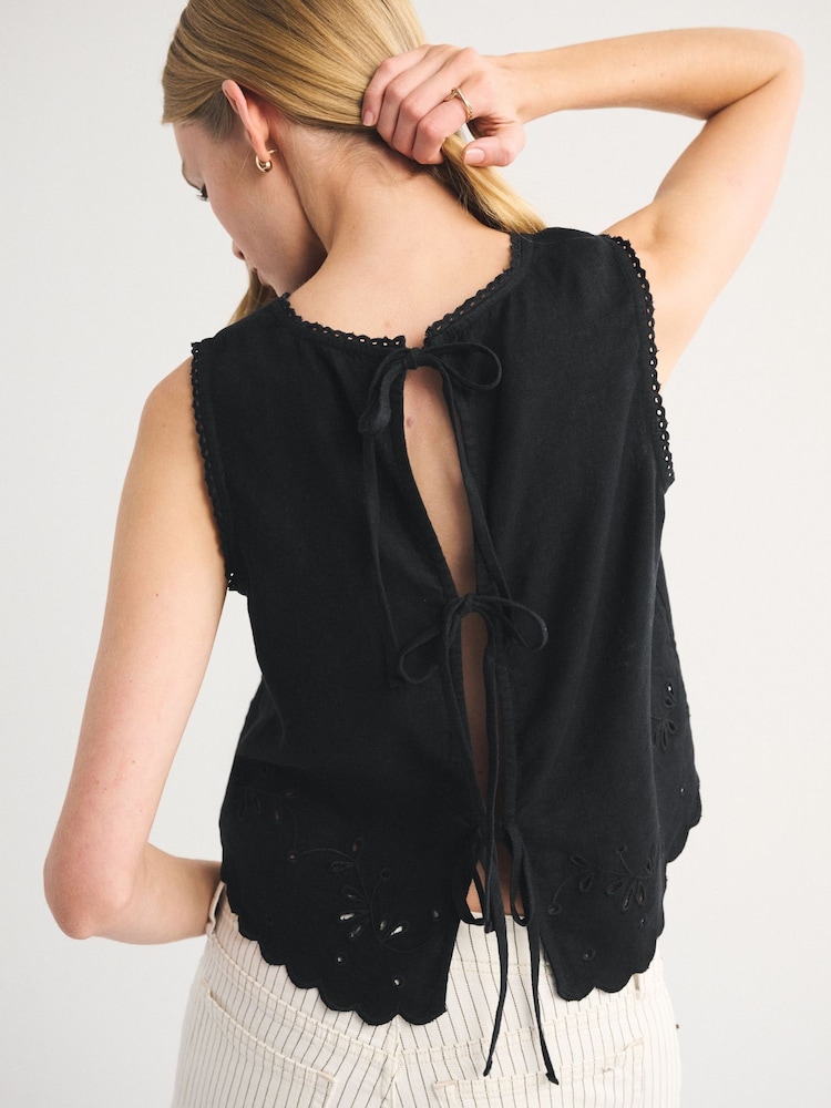 Abercrombie & Fitch Black Embroidered Tie Back Shell Blouse - Image 2 of 7
