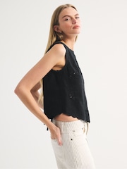 Abercrombie & Fitch Black Embroidered Tie Back Shell Blouse - Image 4 of 7