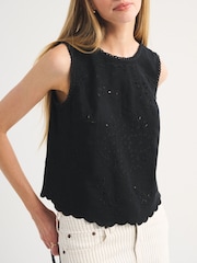 Abercrombie & Fitch Black Embroidered Tie Back Shell Blouse - Image 5 of 7