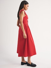 Abercrombie & Fitch Red Bra Free Summer Dipped Waist Ruched Midi Dress - Image 5 of 7