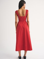 Abercrombie & Fitch Red Bra Free Summer Dipped Waist Ruched Midi Dress - Image 6 of 7