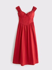 Abercrombie & Fitch Red Bra Free Summer Dipped Waist Ruched Midi Dress - Image 7 of 7