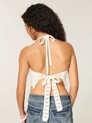 Hollister White Crochet High Neck Top - Image 2 of 4