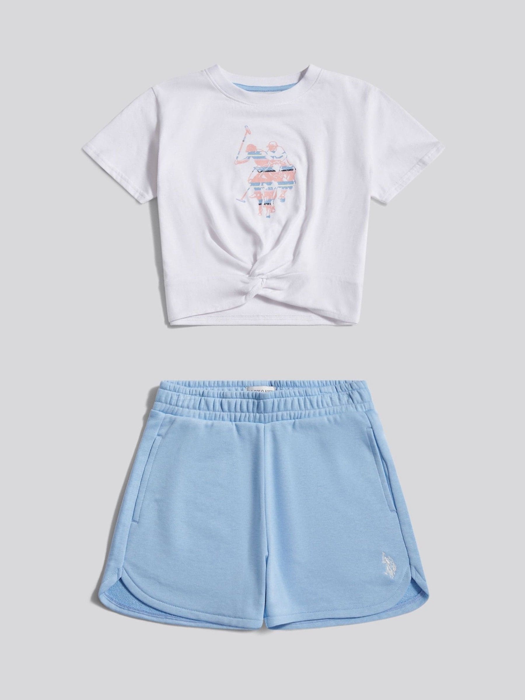 Buy U.S. Polo Assn Blue Twist Front Graphic T-Shirt & Shorts Set