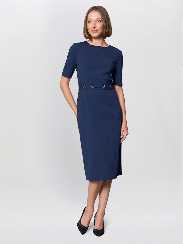 Gina Bacconi Blue Everley Tailored Belted Dress - Image 1 of 6 Gina Bacconi Blue Everley Tailored Belted Dress - Image 1 of 6