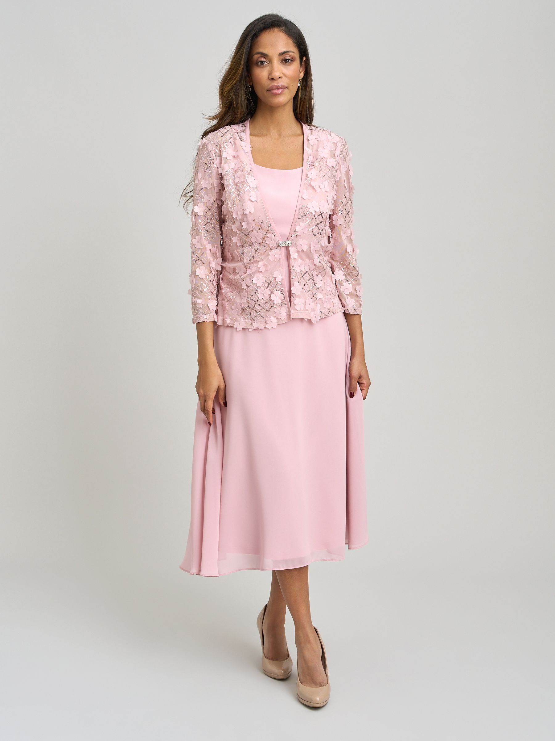 Buy Gina Bacconi Pink Patty Embellished Lace Jacket And Chiffon