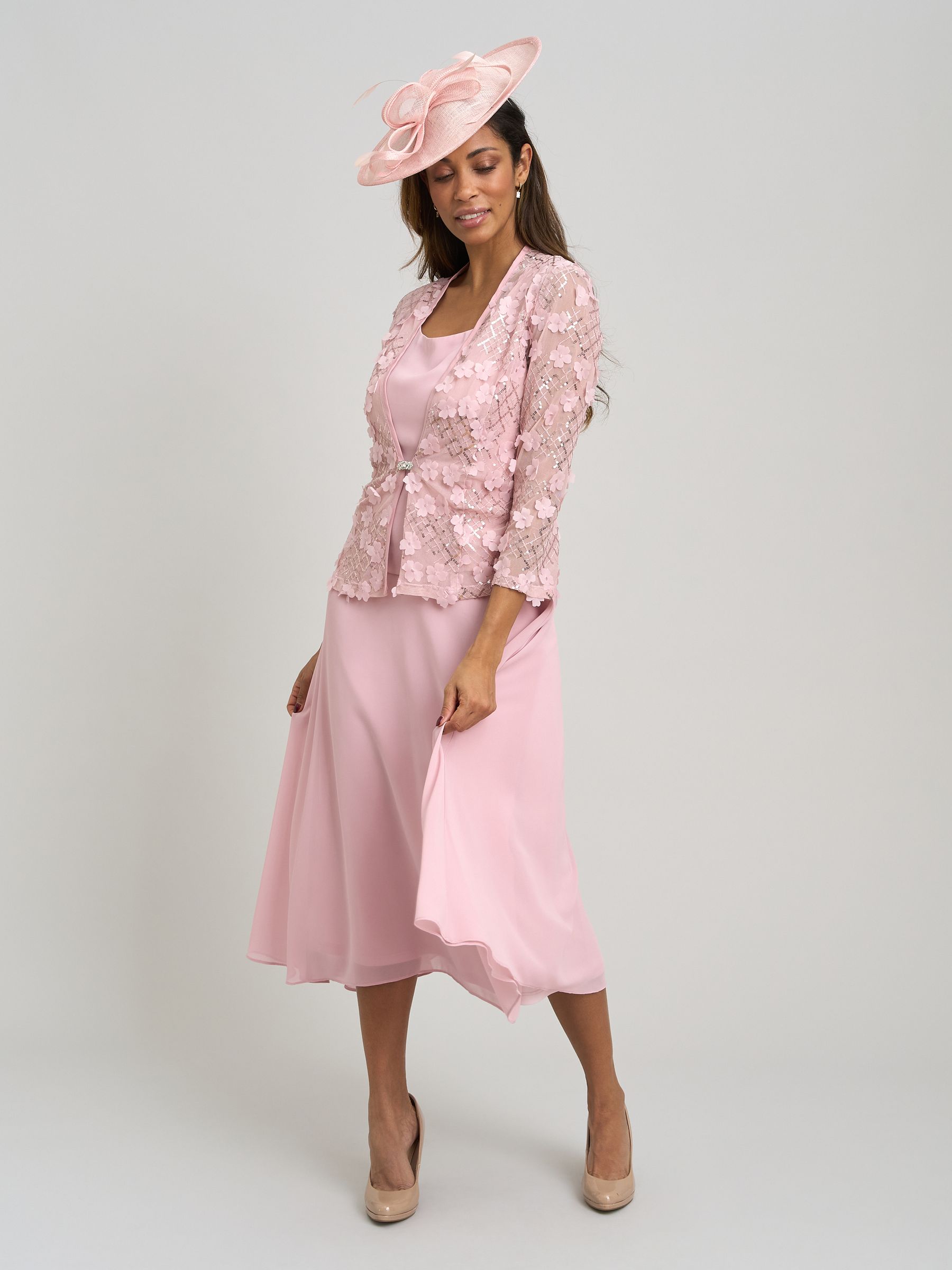 Buy Gina Bacconi Pink Patty Embellished Lace Jacket And Chiffon