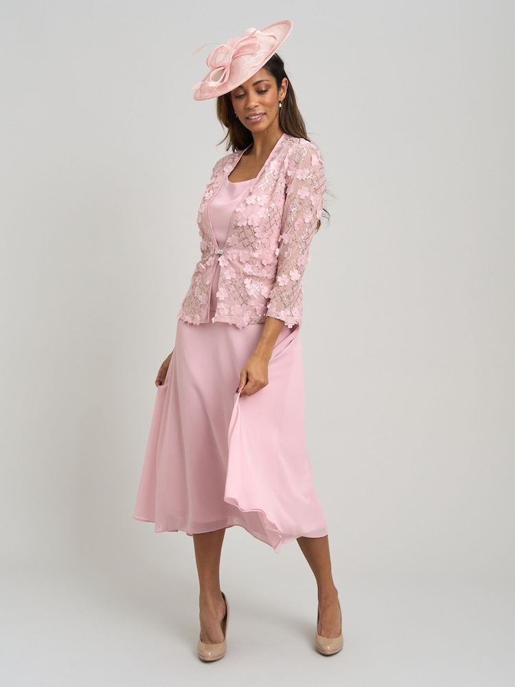 pink lace dress and jacket Jacket Pink Lace Mother Of The Bride Dress A-line Tea-Length Chiffon Mother Of The