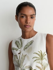 Reiss Ivory/Khaki Palma Linen Palm-Print Midi Dress - Image 3 of 7