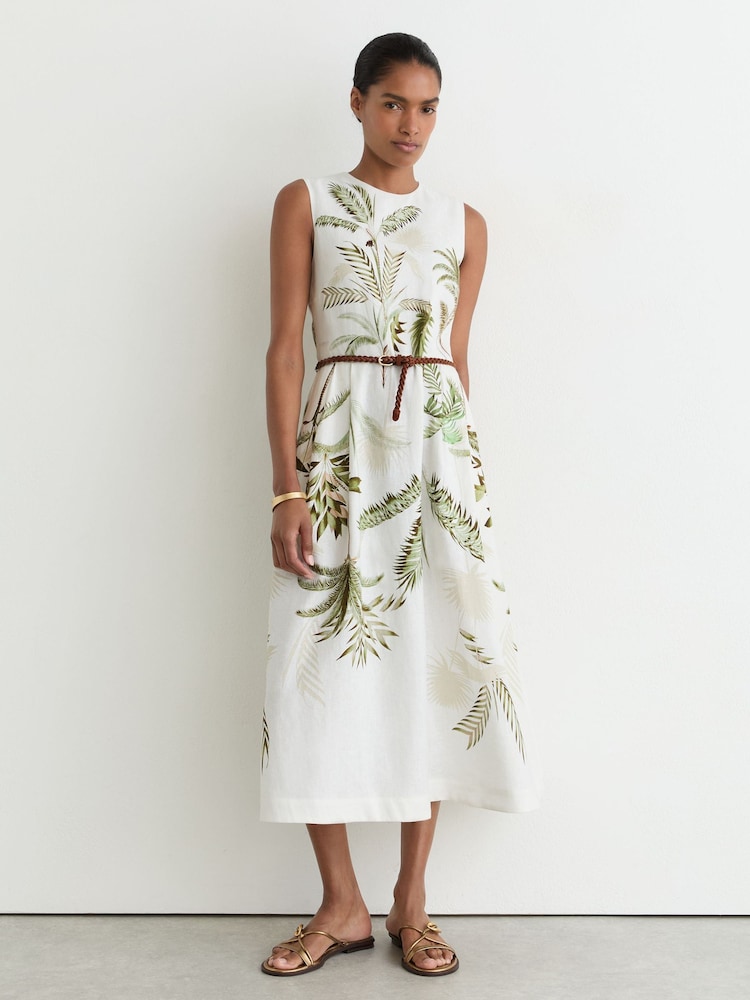 reiss green linen dress Reiss Viscose-Linen Tie Waist Mini Dress in Green