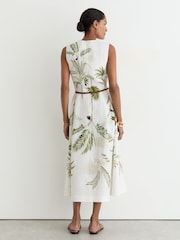 Reiss Ivory/Khaki Palma Linen Palm-Print Midi Dress - Image 5 of 7