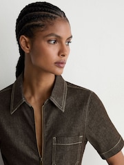 Reiss Chocolate Brown Danie Denim Wide-Leg Jumpsuit - Image 4 of 7