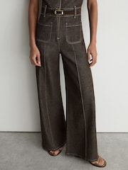 Reiss Chocolate Brown Danie Denim Wide-Leg Jumpsuit - Image 5 of 7