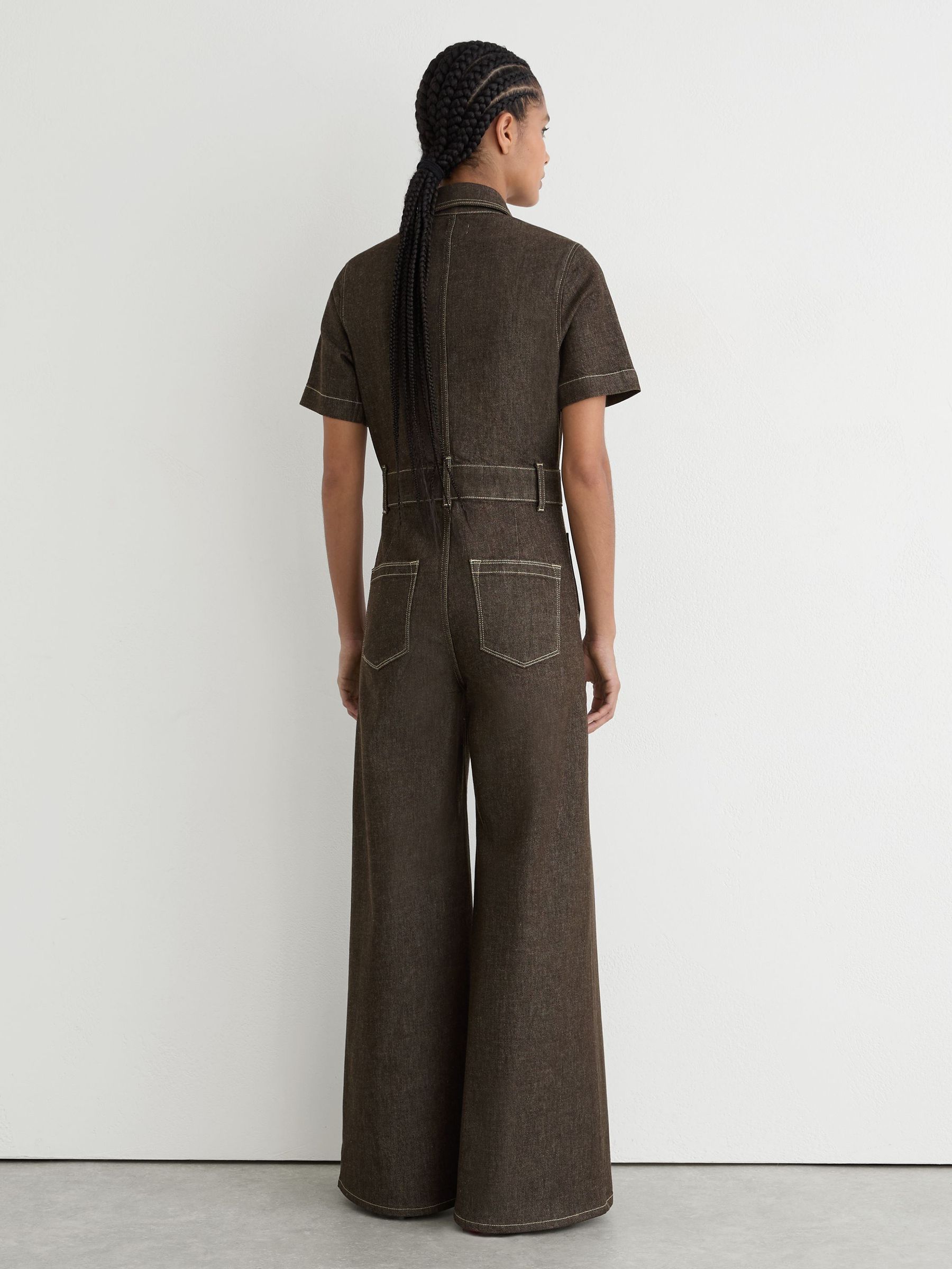 Buy Reiss Chocolate Brown Danie Wide-Leg Zip-Through Denim