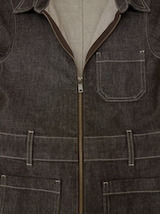 Reiss Chocolate Brown Danie Denim Wide-Leg Jumpsuit - Image 7 of 7